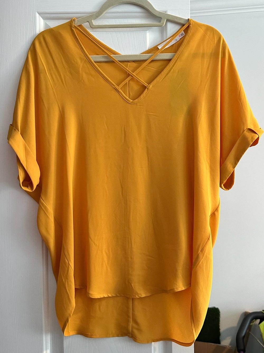 Lush Crisscross V-Neck Blouse - Mustard